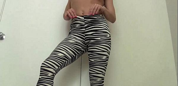  Look how sexy my new zebra print yoga pants are JOI